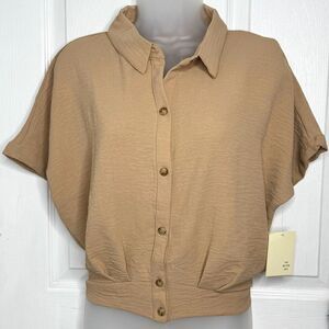 Pie In The Sky Crinkled Button Down Crop Blouse